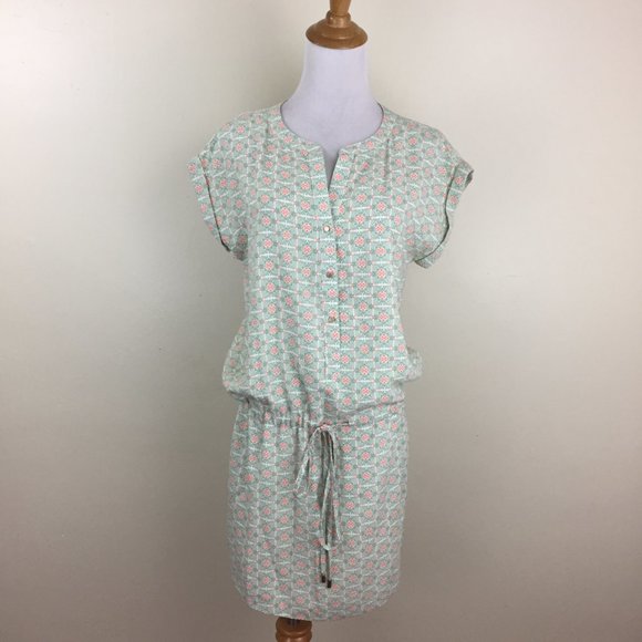 NWT UNDER SKIES Multi Color Print Low Adjustable Waist Cuffed Sleeve VNeck Dress - Picture 1 of 9